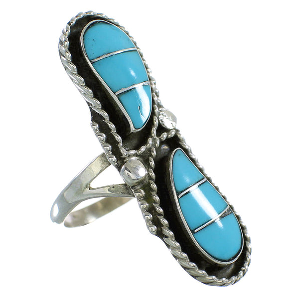 Turquoise And Sterling Silver Zuni Indian Ring Size 6-3/4 RX99542